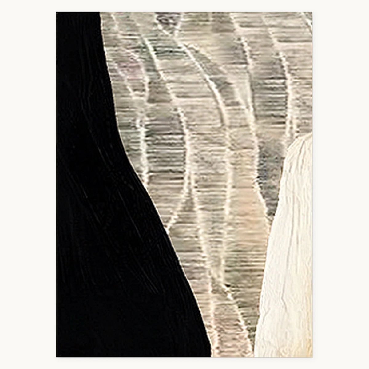 Bare Essence portrait abstract oil painting with black ivory and grey textured forms