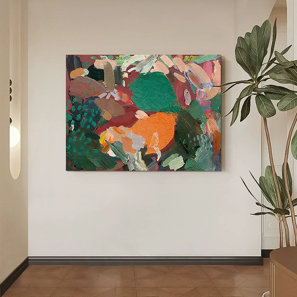 Chromatic Symphony colourful abstract canvas artwork above an entryway console
