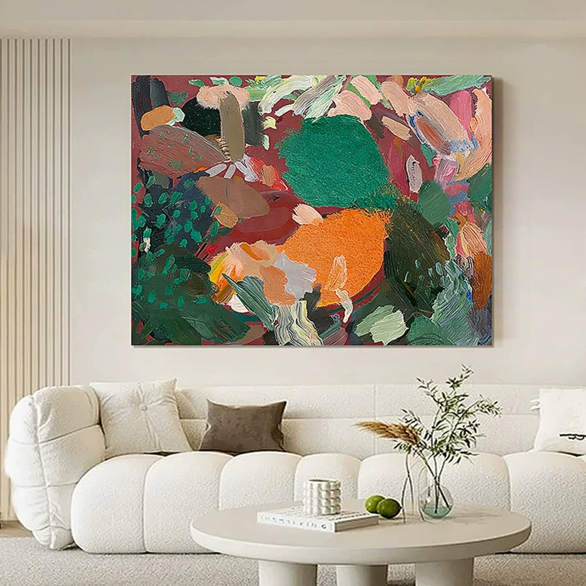 Chromatic Symphony hand-painted abstract oil painting in a contemporary living room