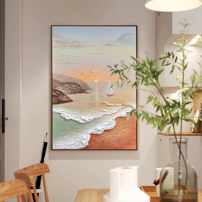 Coastal wall art shown in a living room setting