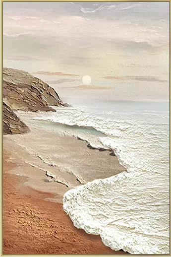 Gold framed coastal canvas wall art detail