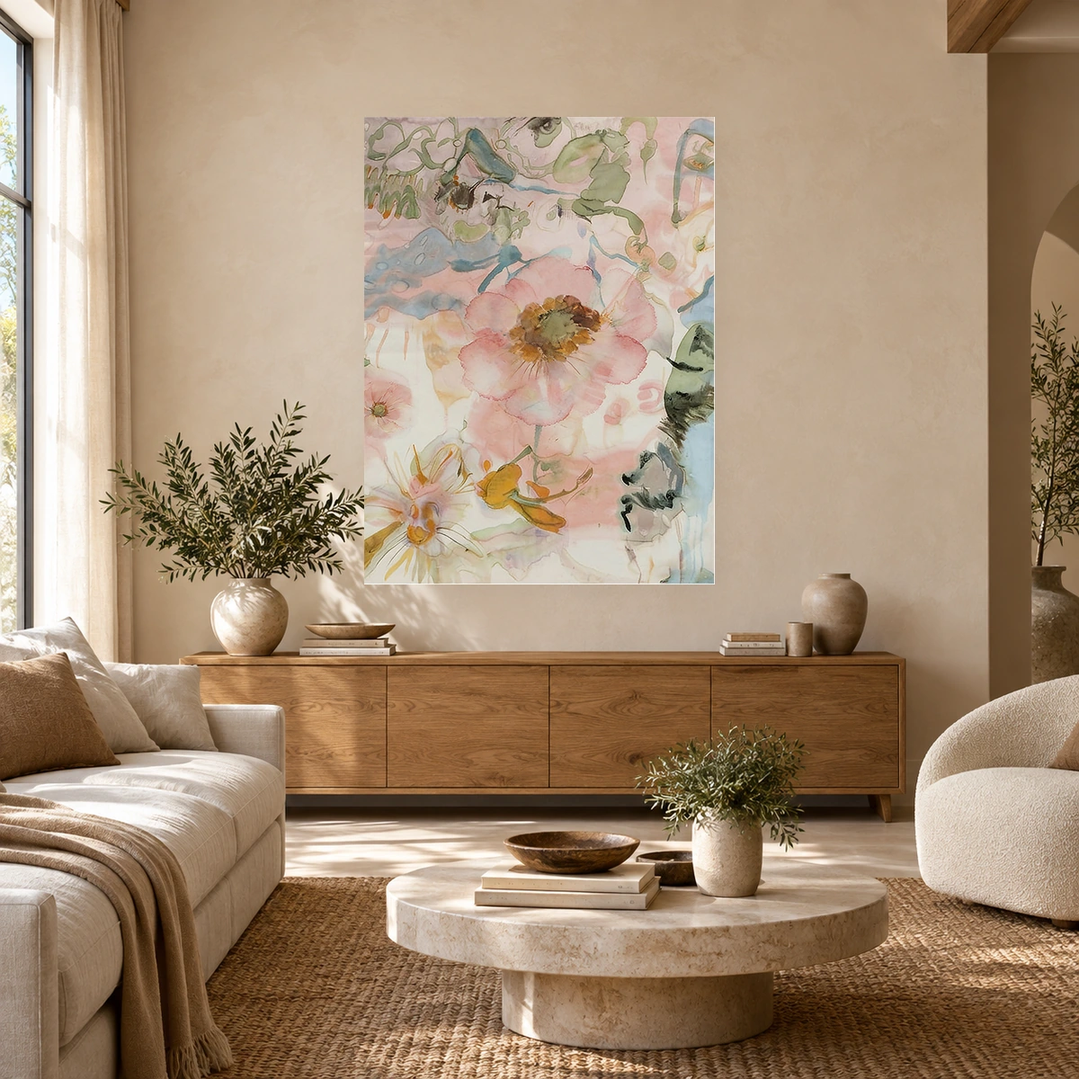 Garden Pulse hand-painted oil painting in a contemporary living room