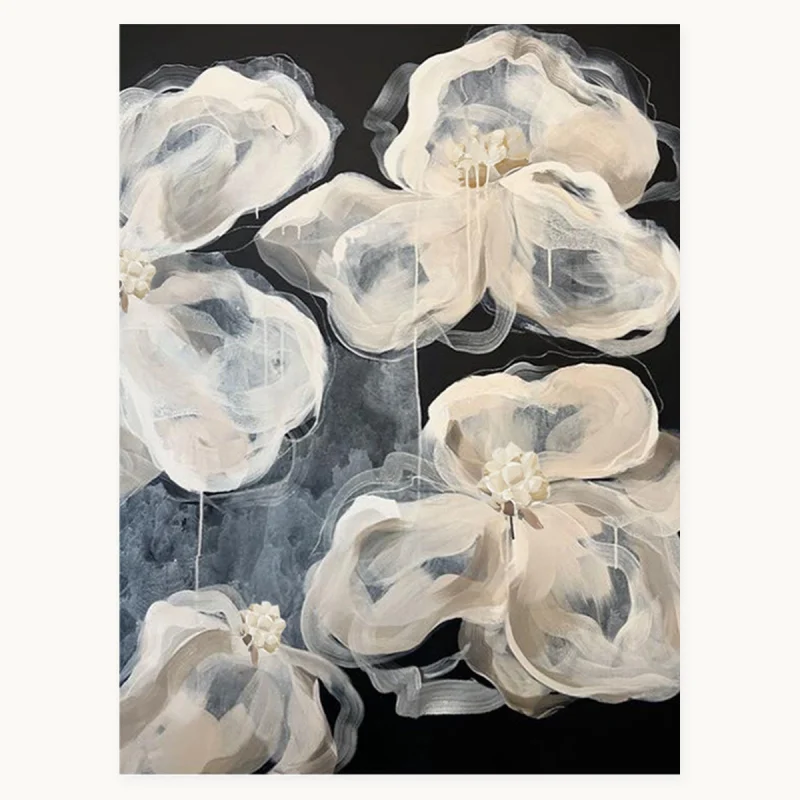 Joyful Stillness hand-painted wabi-sabi botanical abstract oil painting