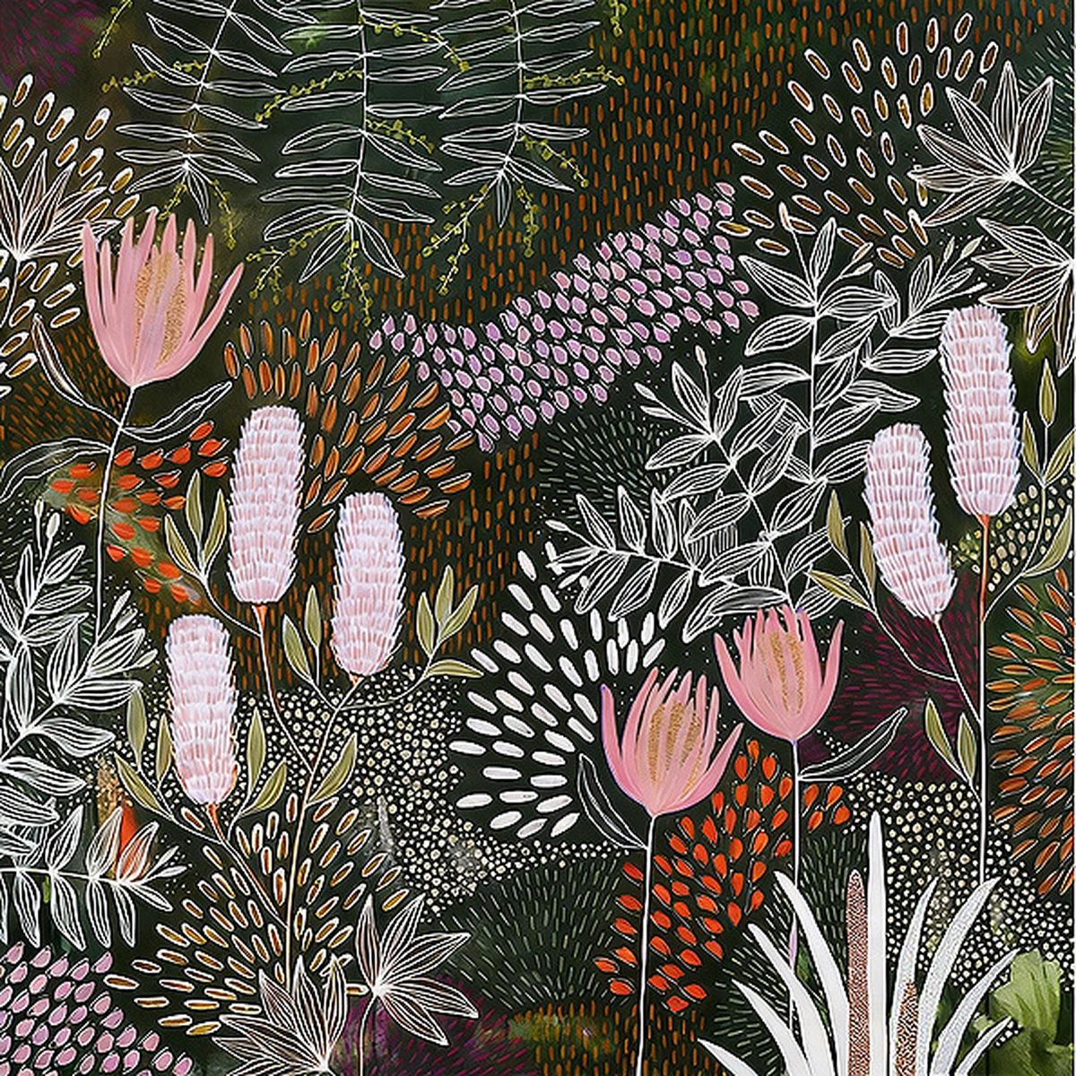 Jungle Veil vintage-inspired botanical oil painting