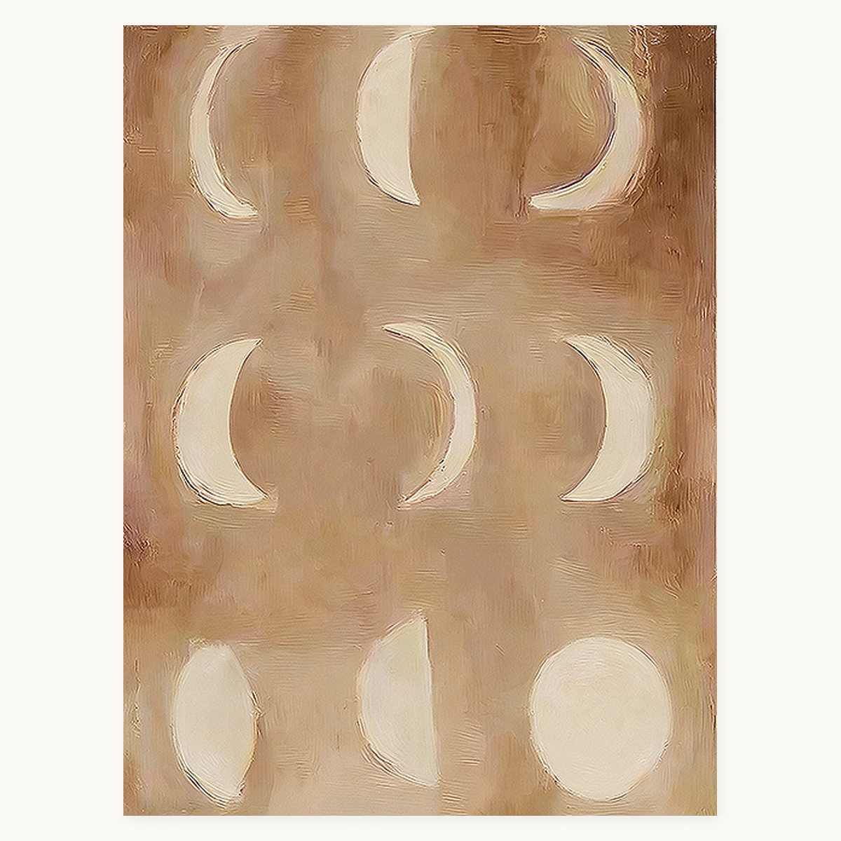 Lunar Drift portrait abstract oil painting with repeated cream moon-inspired forms