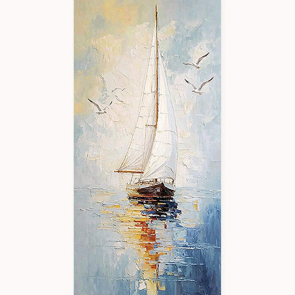 Sailing Horizon hand-painted vertical sailboat landscape oil painting