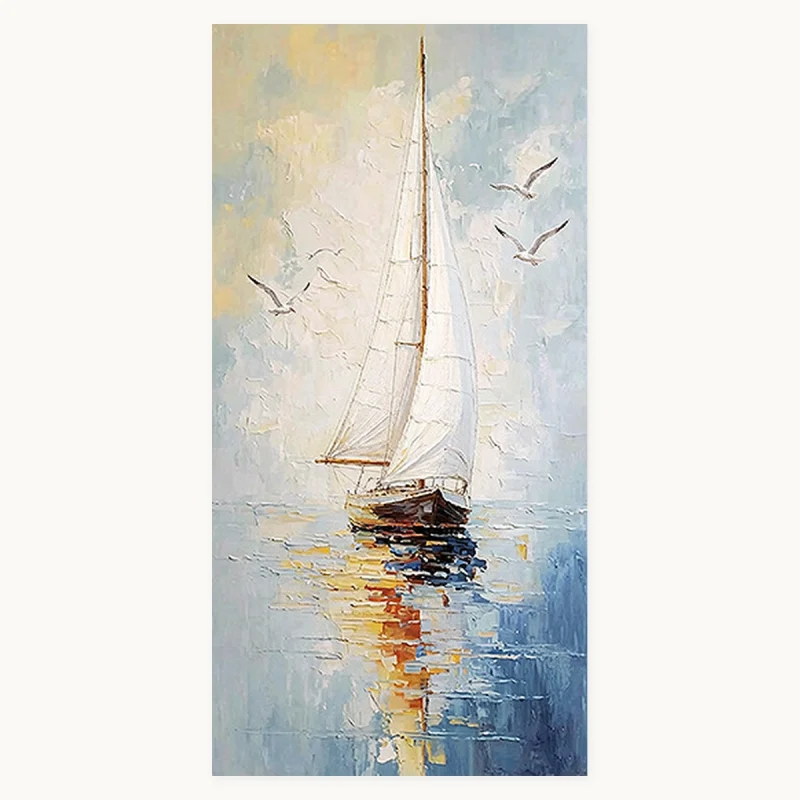 Sailing Horizon tall hand-painted sailboat landscape oil painting