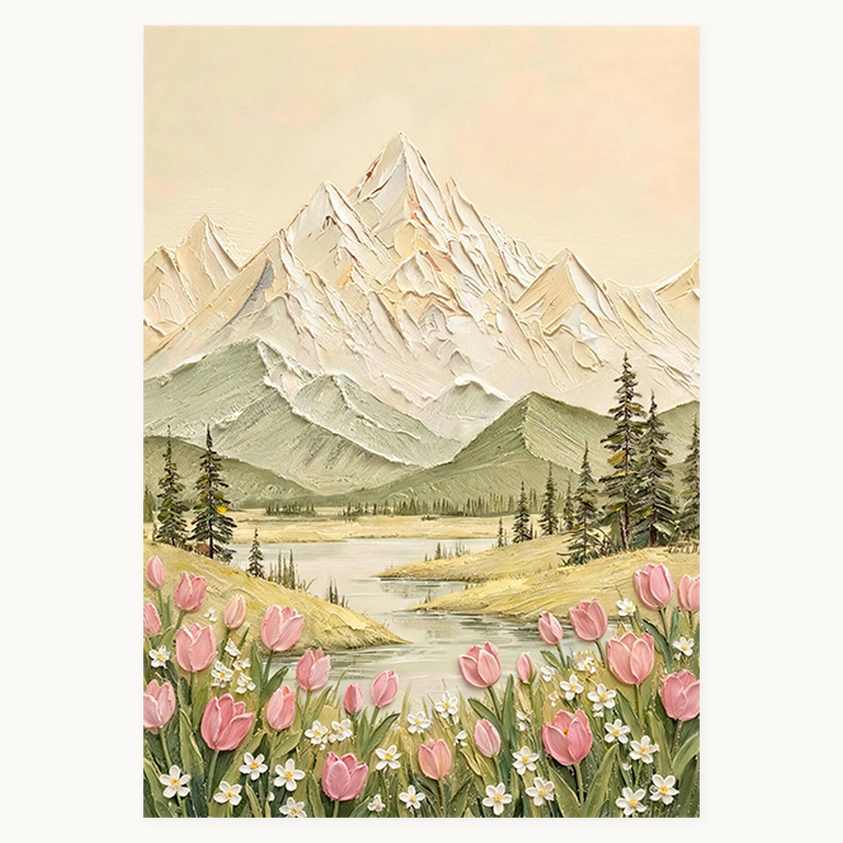 Soft Ridge hand-painted textured cream-tone landscape oil painting