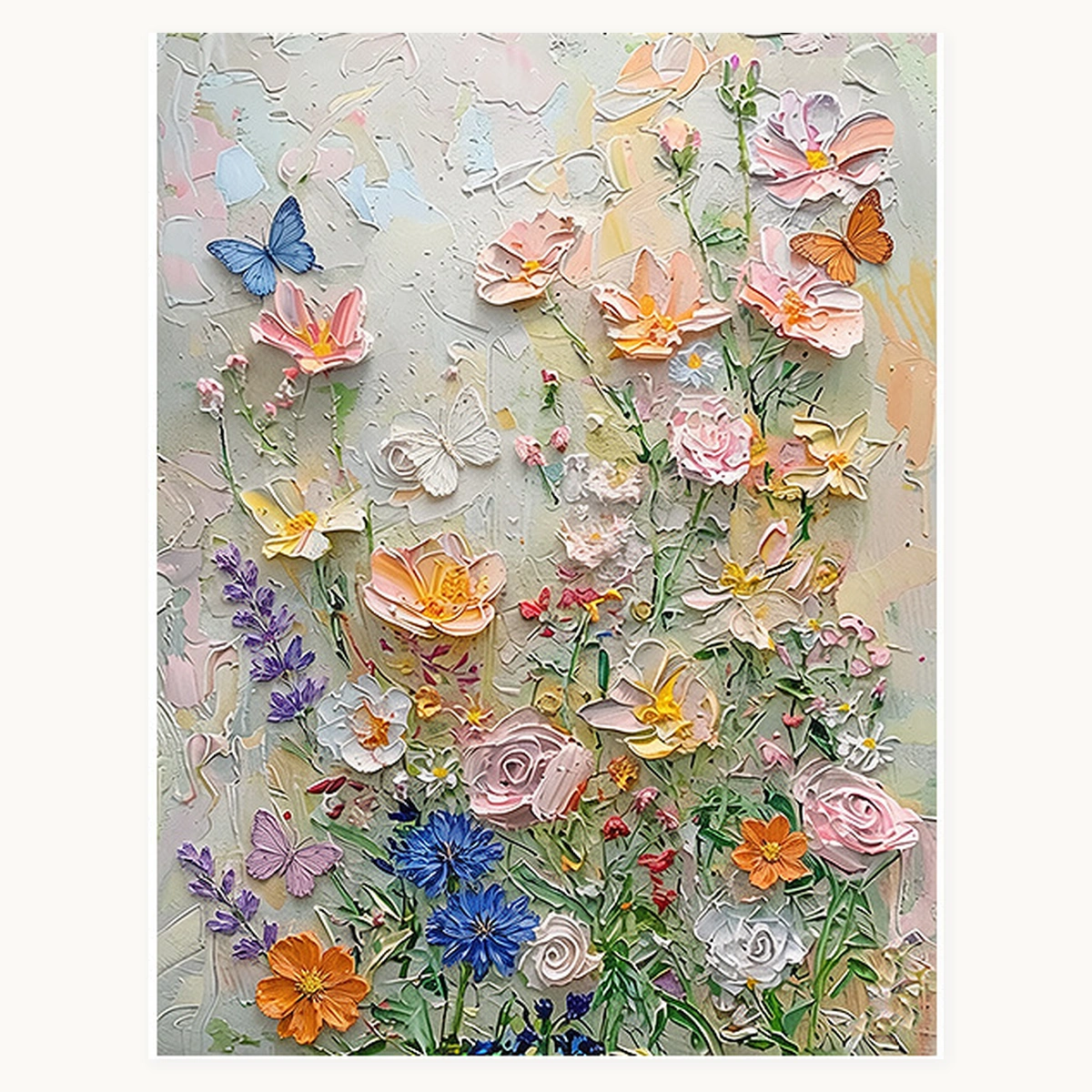 Spring Whispers portrait abstract floral oil painting on a pale grey-green ground