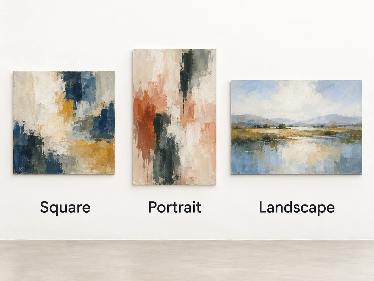 Square, portrait and landscape oil painting formats compared side by side