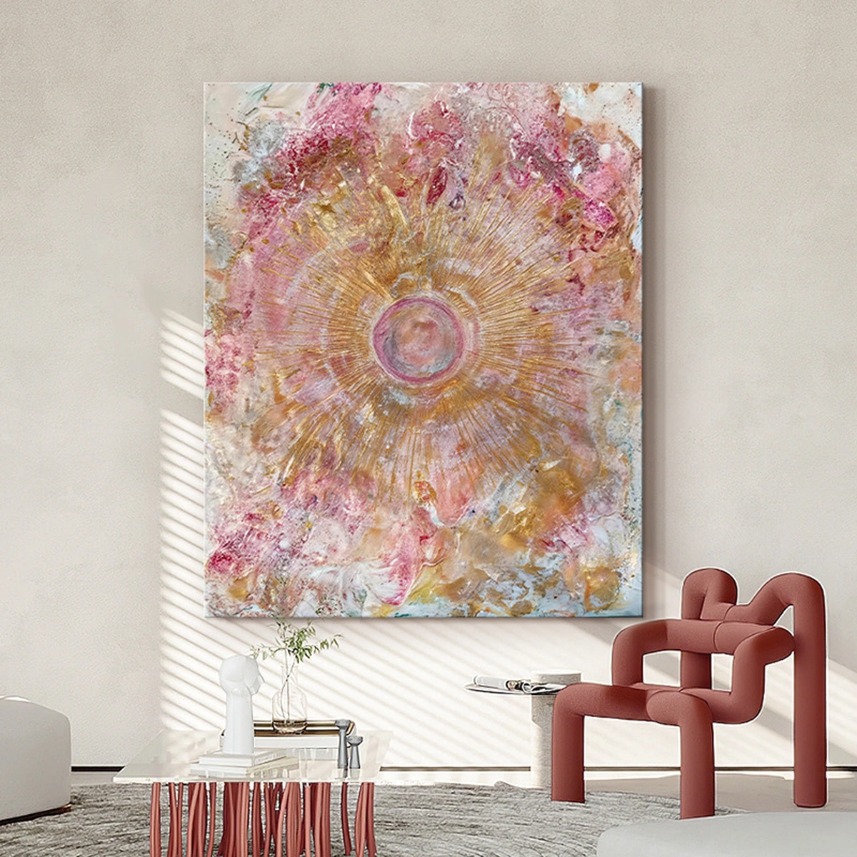 Still Form portrait abstract oil painting in a contemporary seating area